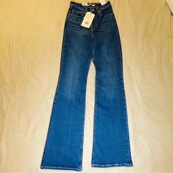 Levis Ribcage Bootcut Jeans Womens 24X33 Blue High Rise Denim Slim Fit New Big E - Picture 2 of 9